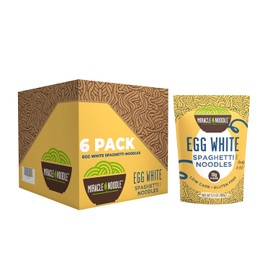 Miracle Noodle Espaguetis Con Clara De Huevo, 3.5 Oz (Paquete De 6), Listos Para Comer, 10 G De Proteína, 45 Calorías, 1 G De Carbohidratos Netos Por Porción, Alto En Proteínas, Cetogénicos, Sin Glute
