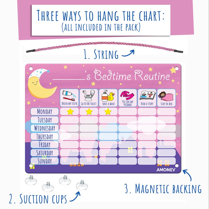 Amonev Children's Magnetic Bedtime Routine Reward Chart. Magnetic Sticker Chart.
