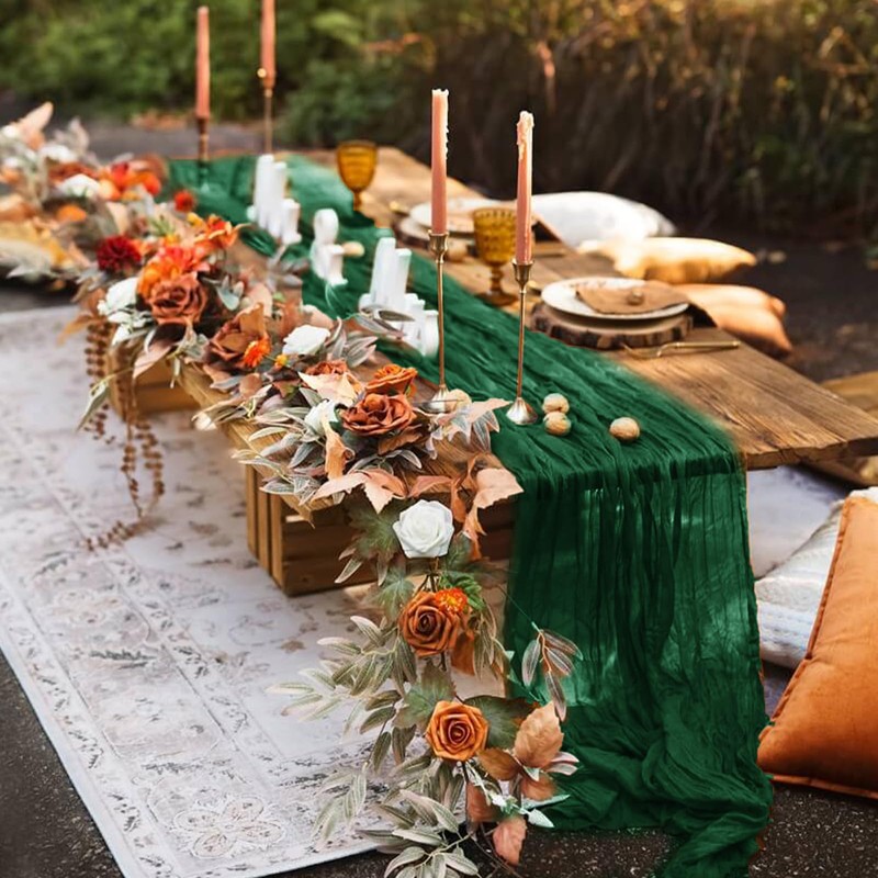 6 Pack Emerald Green Cheesecloth Table Runner 35 x 120