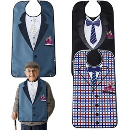 GOMETY Pack of 3 adult bibs, bib for adults, bibs for seniors, washable, adult bib with crumb tray, clothing protection bib for men, bib for adults, gray