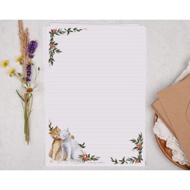 Making Meadows A4 Lined Letter Writing Paper Set (20 Sheets & 10 envelopes) Cat with Flowers Writing Paper Design On Penpal Letter Paper Stationery Set