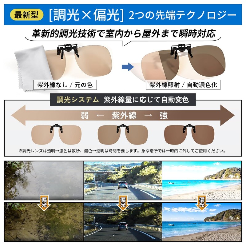 TINHAO Clip-on Sunglasses, Polarized Lens, UV400, Flip-up Glasses, For Driving,