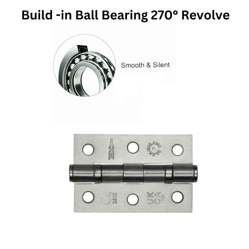 Door Hinges 3 inch Satin Chrome Ball Bearing Butt Hinges