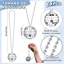 25 Pcs Collar Bola para Disco Espejo Esfera Plata para Fiesta Batucada Color Plateado