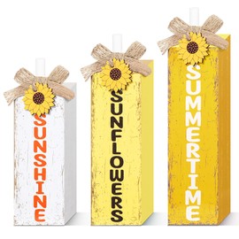 MiniInflat MiniInflat 3 Pcs Sunflower Table Decor Summer Wooden Block Sign Summer Tiered Tray Decor Rustic Farmhouse Sunflower Wood Tabletop Centerpieces for Home Kitchen Shelf Office Decorations