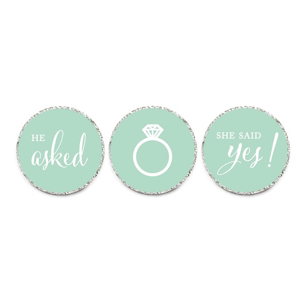 Andaz Press Chocolate Drop Labels Stickers, Wedding He Asked She Said Yes!, Mint Green, 216-Pack, For Bridal Shower Engagement Hershey's Kisses Party Favors Decor
