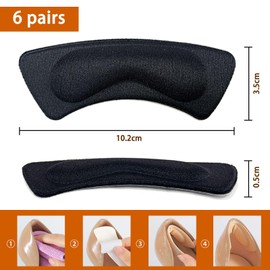 6 Pairs(12Pieces) Anti-Slip Heel Grips, Thick Liners & Fillers for Half-Size Too Big or Loose Shoes, Heel Cushion Inserts, Heel Pads to Prevent Heel Slipping Out, Rubbing and Blisters