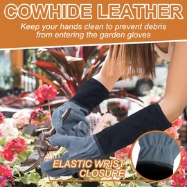 HLDD HANDLADNY Long Gardening Gloves, Cowhide Leather, Thornproof & Breathable for Rose Cuttings & Gardening (Men & Women)