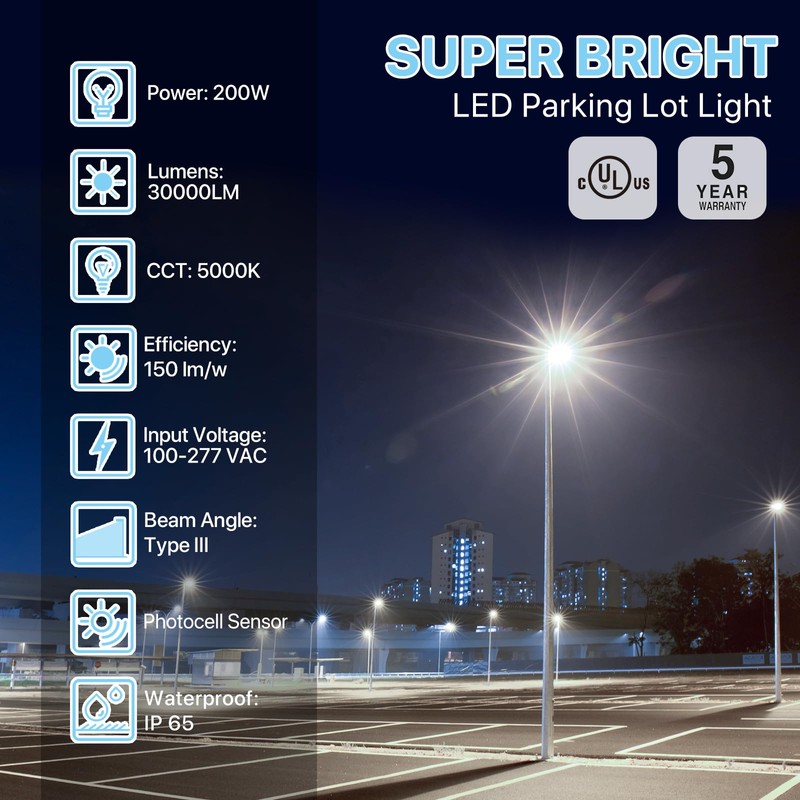 HYPERLITE LED Parking Lot Lights 200W with Dusk to Dawn