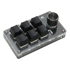 GOWENIC Mini Macro Mechanical Keyboard, 6 Keys USB Wired Bluetooth Dual Mode Keyboard with Knob, DIY Programmable Mechanical Keyboard Blue Switch for Windows (Black)