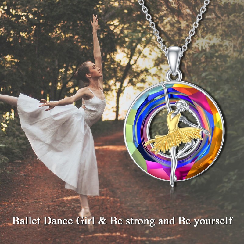 Kvgogo White Gold Plated Silver Hollow Ballet Circular Colorful Crystal