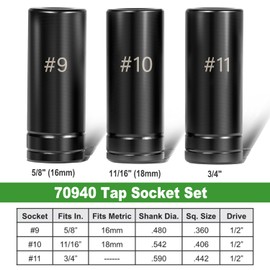70940 3-Piece Tap Socket Set, 5/8" 11/16" 3/4" #9#10#11