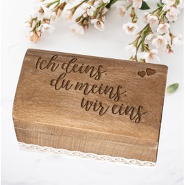 Hwart Wedding Ring Box Wooden Ring Cushion Wedding Rings Ring Holder Wooden Ring Box Vintage Wedding Ich deins du meins Saying Wedding