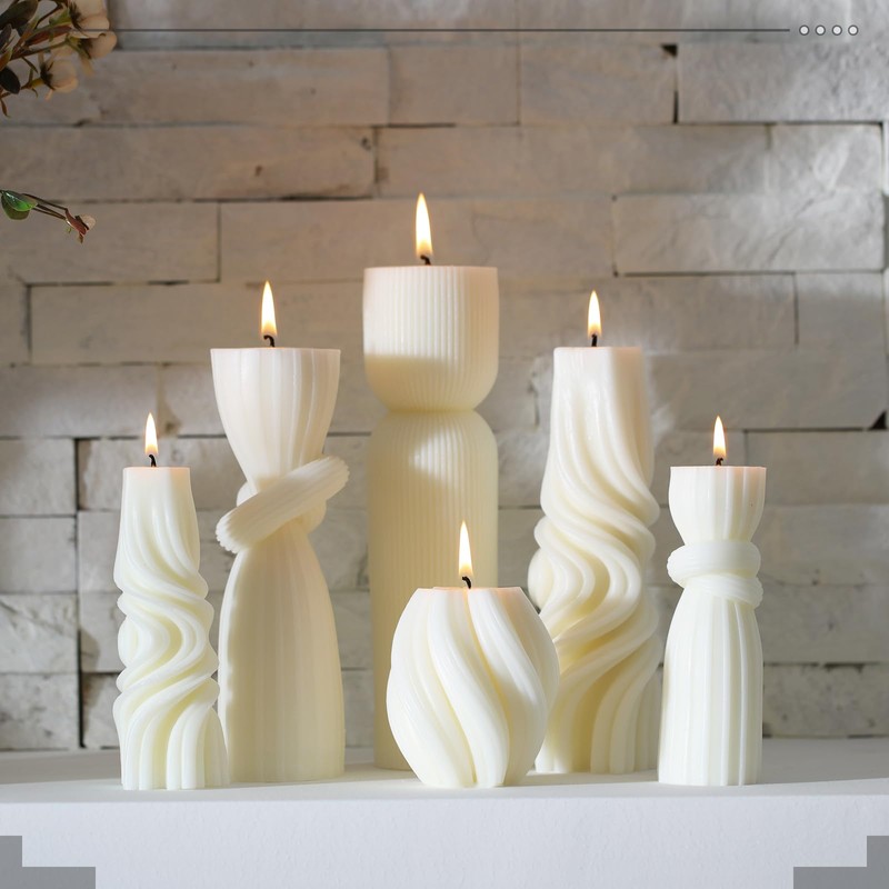 Threlaco 6 Pcs Ribbed Pillar Candles Modern Aesthetic Ribbed Decorative