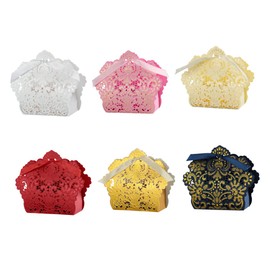 WHAMVOX 50pcs Wedding Favor Boxes Hollow Craft Paper Candy Boxes with Ribbon for Party Treats