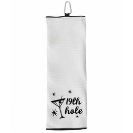 19th Hole Tri-fold 100% Microfiber Waffle Weave Golf Towel for Golfer Men Women