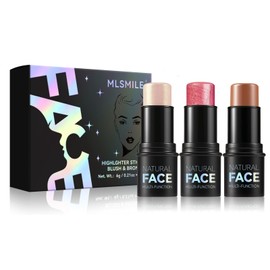 3PCS Gesicht Kontur Sticks Set, Kontur Stick mit Highlighter, Bronzer und Blush Shades, einfach anzuwenden mit baubarer Abdeckung, lang anhaltende (#A, 40g)