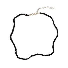 Caiyao Dainty Black Spinel Beaded Choker Necklace for Women Lightweight Tiny Trendy Natural Shiny 3mm Faceted Black Agate Crystal Stone Necklace-black