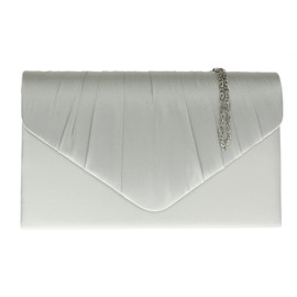 Girly Handbags Womens Beautiful Satin Elegant Pleated Clutch Bag Shoulder Bag Vintage Wedding Party Evening - Silver