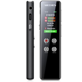 64GB Digital Voice Recorder - MECHEN Voice Activated Recorder with Playback,Audio Recording Device for Lectures Meetings,Dictaphone，A-B Loop Playback,Password (V01-Black)
