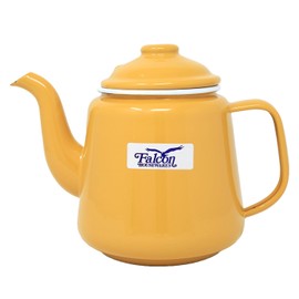 Enamel Teapot Tin Falcon Mustard White Rim 1.5L Gas and Electric Hobs Compatible