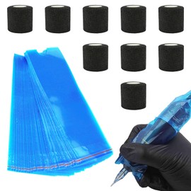 JDCMEI Tattoo Machine Covers with Grip Tapes, Pack of 200 Disposable Tattoo Pen Machine Covers and 9 Tattoo Grip Tapes, Tattoo Pen Bags for Tattoo Artist Tattoo Supplies