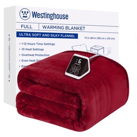 Westinghouse Heated Blanket Full Size, Electric Heating Blanket with 10 Heating Levels, 1-12 Hours Auto Shut Off, Fast Heating Warming Blanket, Machine Washable (Full, 72x84 Inches, Wine Red)