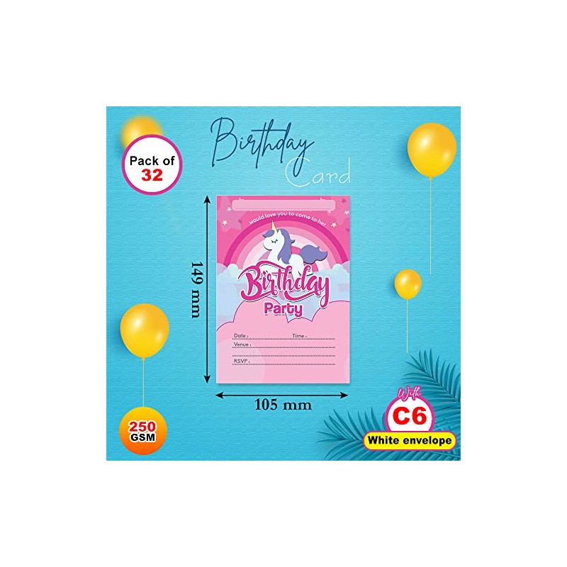 Papa Prints Pack of 32 Party Invitations Kids (105 x