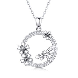 ABIGY Dragonfly Necklace, 925 Sterling Silver Daisy Flower Dragonfly Pendant for Women Dragonfly Jewellery Gift for Mom Daughter Mother's Day