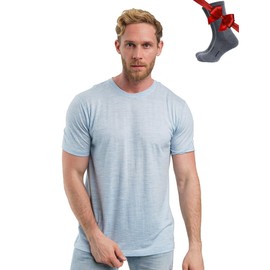Merino Wool T-Shirt Mens - Merino Wool Undershirt Thermal Shirt for Men and Hiking Socks (Arctic Blue, Medium)
