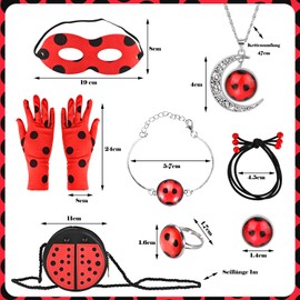 Tigvio Tigvio 14 Stück Ladybird Kostüm Set, Ladybird Maske Handschuhe Tasche Ladybird Schmuck Set Ladybird Kostüm Kinder, Marienkäfer Kostüm Ladybird Kostüm Mädchen Cosplay Fasching Ladybird Spielzeug