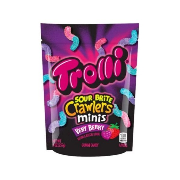 Trolli Minis Sour Brite Crawler Very Berry Gummi Candy, 9 Ounce -- 6 per case.