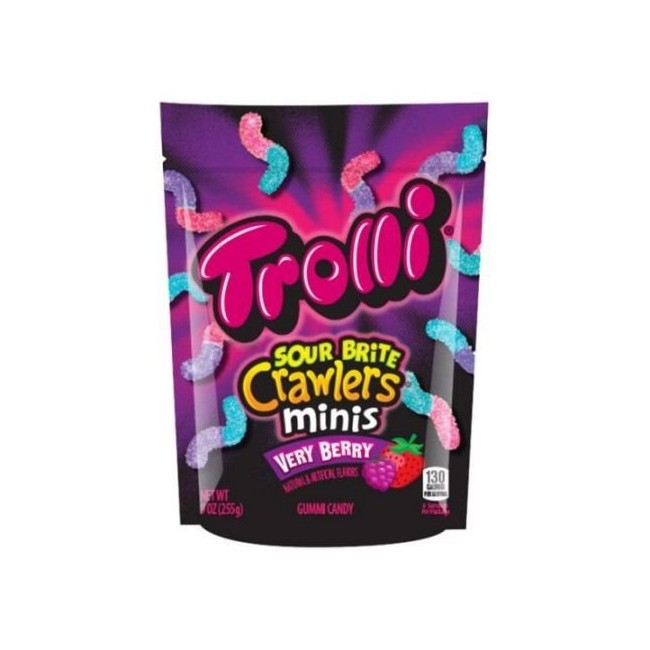 Trolli Minis Sour Brite Crawler Very Berry Gummi Candy, 9 Ounce -- 6 per case.