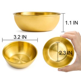 Nicunom 12 Pack Stainless Steel Soy Sauce Dishes, 3 OZ Dipping Bowl Pinch Bowls Small Dip Bowls Seasoning Dishes Prep Appetizer Plates for Condiment Sushi Ketchup BBQ Party, Golden