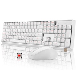 darkFlash Wireless Mechanical Keyboard and Mouse for Office, 106 Keys Full-Size Keyboard and Mouse Combo, Linear Red Switches for Windows/Mac Computer Office Desktop Laptop, White(GK104)