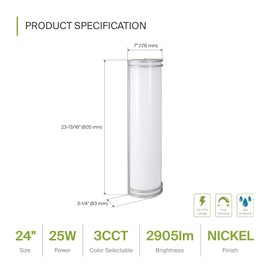 ASD 24 Inch LED Outdoor Wall Mount Light Fixture - Brushed Nickel Modern Wall Sconce Lighting - 25W 120-277V 3000K 4000K 5000K Adjustable - Dimmable Exterior Lights - Front Door & Patio - ETL, 2 Pack