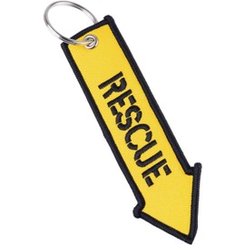 RESCUE Yellow Arrow Direction Point Pointer Canopy Door Handle Pilot Flying Flyer Airplane Flight Crew Captain Aircrew Airport Drone Lover Air Passion Aircraft Keychain Key Tag Chain Fob Ring