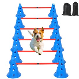 Hipicute Dog Agile Hurdle Cone Set, Dog Training Agile Equipment with Height Adjustable Crossbar for Beginners & Advanced,Dog Obstacle Courses with 12 Cones & 6 Agile Rods & Carry Bag