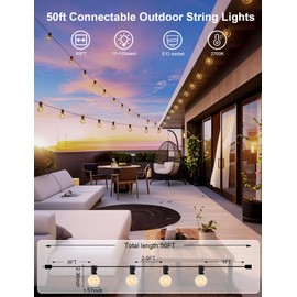 RTTY Outdoor String Lights G40 50FT LED Patio Lights Waterproof Shatterproof Dimmable Connectable Hanging Outdoor Lights for ackyard Porch Balcony Party Decor, Black
