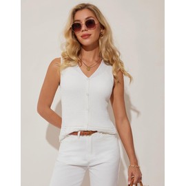 GRACE KARIN Women's Sweater Vest Tops V-Neck Sleeveless Summer Button Down Casual Tank Tops Ribbed Cardigans White XXL