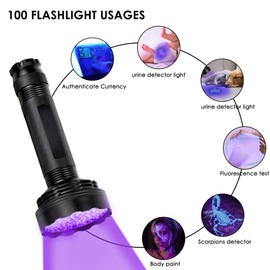 UV Torch 100 LEDs UV Black Light Torch with UV Protective Glasses, 395 nm UV Light Scorpion Light Torch Lamp for Fake Banknotes, Urine of Dogs, Carpets, Rodents