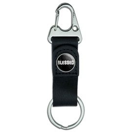 Belt Clip On Carabiner Leather Keychain Fabric Key Ring Religious - Blessed Distressed - Christian