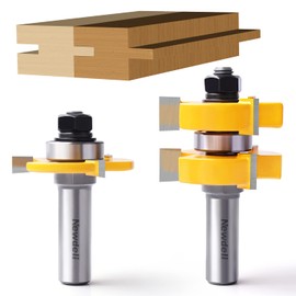Tongue and Groove Router Bit Set 1/2 Shank,Newdeli 1-1/4" Stock Tongue Groove Router Bit, 3 Teeth Adjustable T Shape for Doors, Drawers, Shelves & More-Processing Template Thickness: 15-31mm
