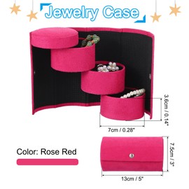 PATIKIL Mini Portable Jewelry Case Box for Women Gifts, Foldable 3-Layer Small Jewelry Organizer Box Flannel Surface for Earrings Necklace Bracelet Rings, Rose Red