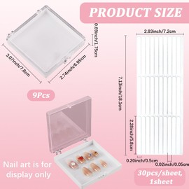 SOFPLATE 9Pcs Press on Nail Box Set Plastic Manicure Box with 30Pcs Adhesive Stickers 3.1 x 2.7 Inch Square White Empty Nail Tips Storage Organizer Container for Nailarts Tips Manicure DIY Packaging