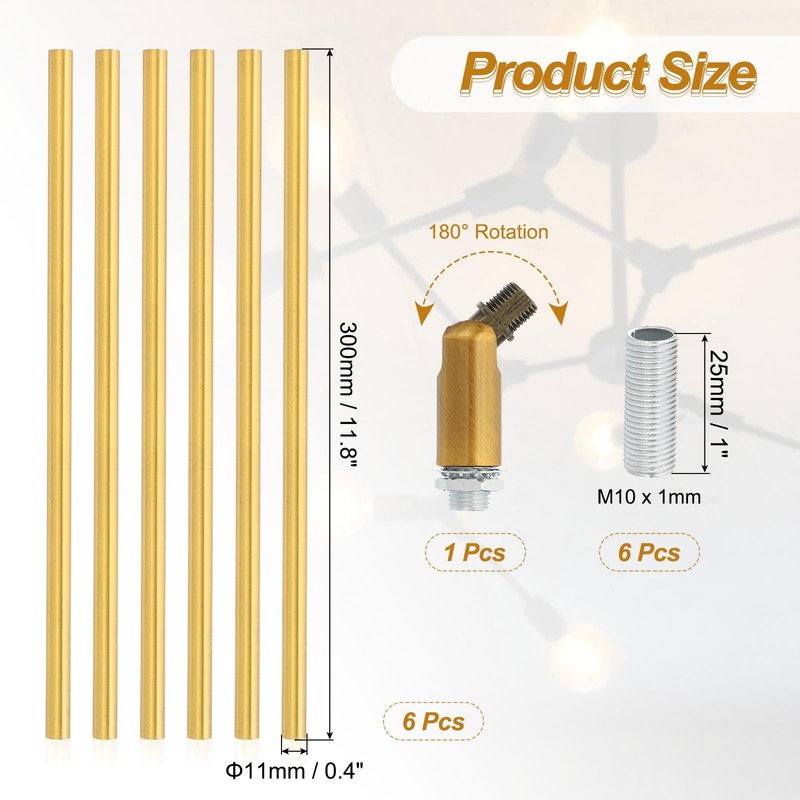 PATIKIL Threaded Extension Rod,6 Set 12" M10 x 1mm Fine