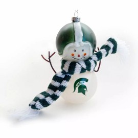 Team Sports America MICHIGAN STATE SPARTANS BLOWN GLASS SNOWMAN ORNAMENT 5.5"