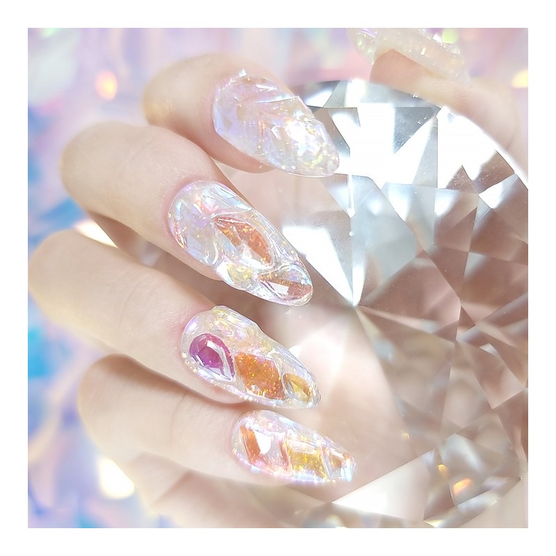 Ice full stone handmade nail tip - short ballerina /