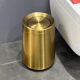 LEASYLIFE 10 L/2.6Gallen,Swing Lid Gold Brass Trash Can,Brushed Nickel Garbage Can Bathroom with Flipping Lid,for Bathroom, Living Room,Bedroom,Hotel (Rose Gold)