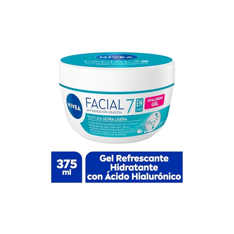 NIVEA Gel Facial Refrescante Hyaluron Gel 375ml, 7 en 1